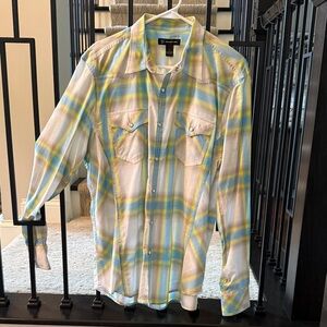 INC International Concepts Multicolor Plaid Shirt LG
